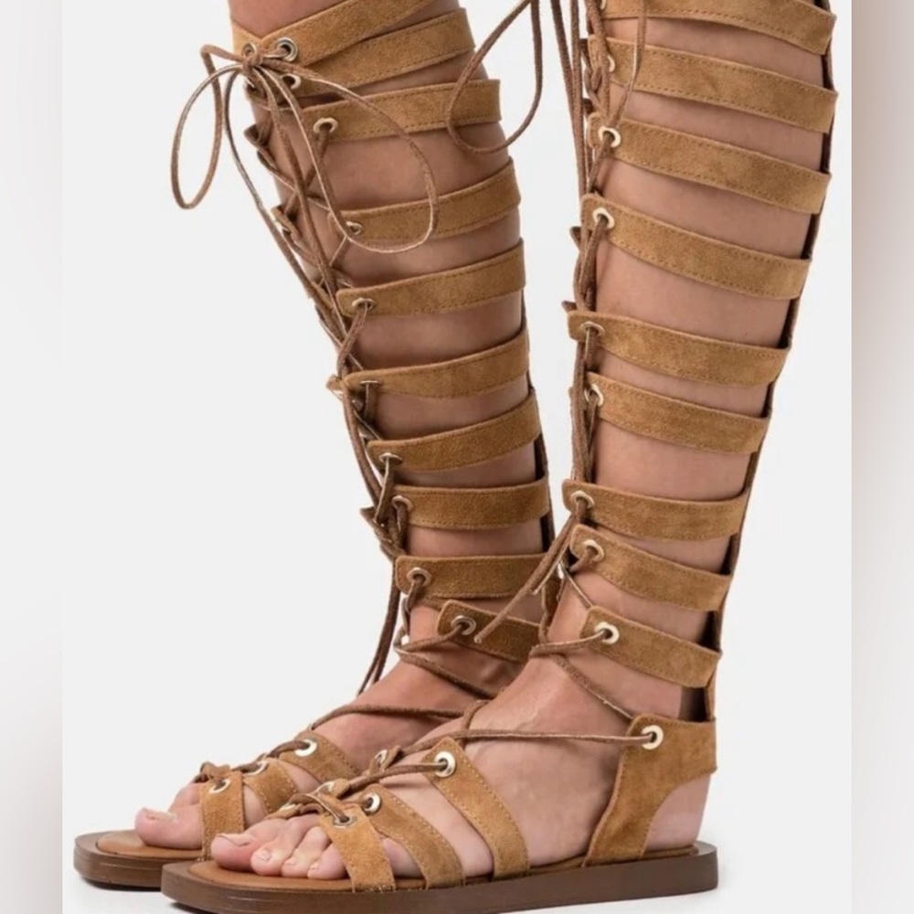 Free People Genuine Suede Sun-Chaser Tall Gladiator Sandals, sz 36 / 5.5